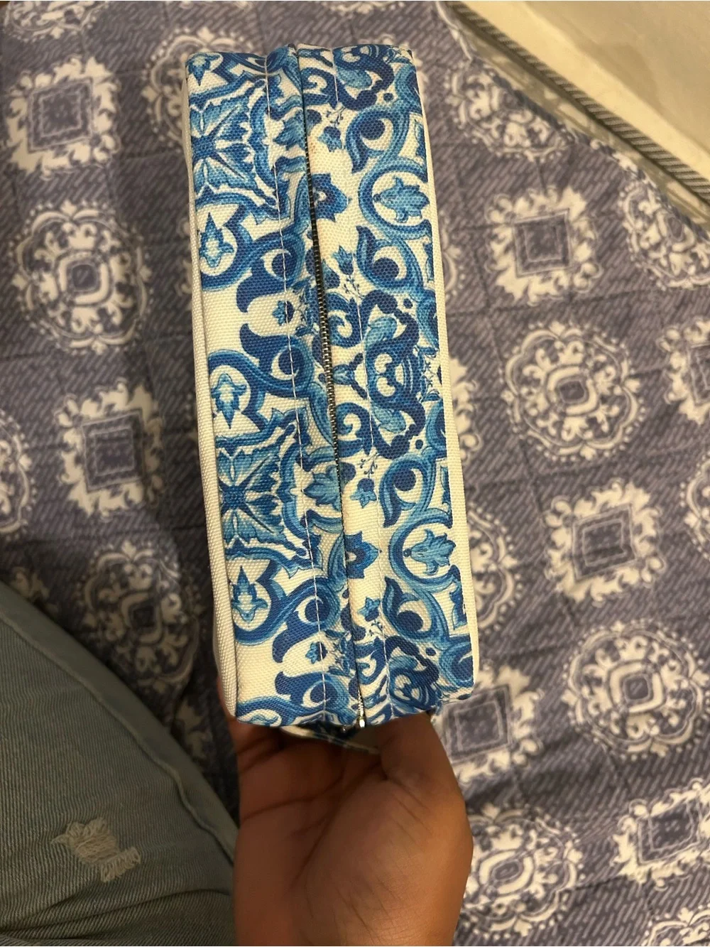 Dolce & Gabbana White and Blue Canvas Cosmetic Pouch - Light Blue Logo